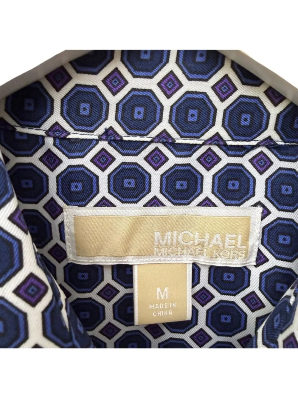 MICHAEL Michael Kors Blouse Navy Blue Durie Border Print Medium Button Front